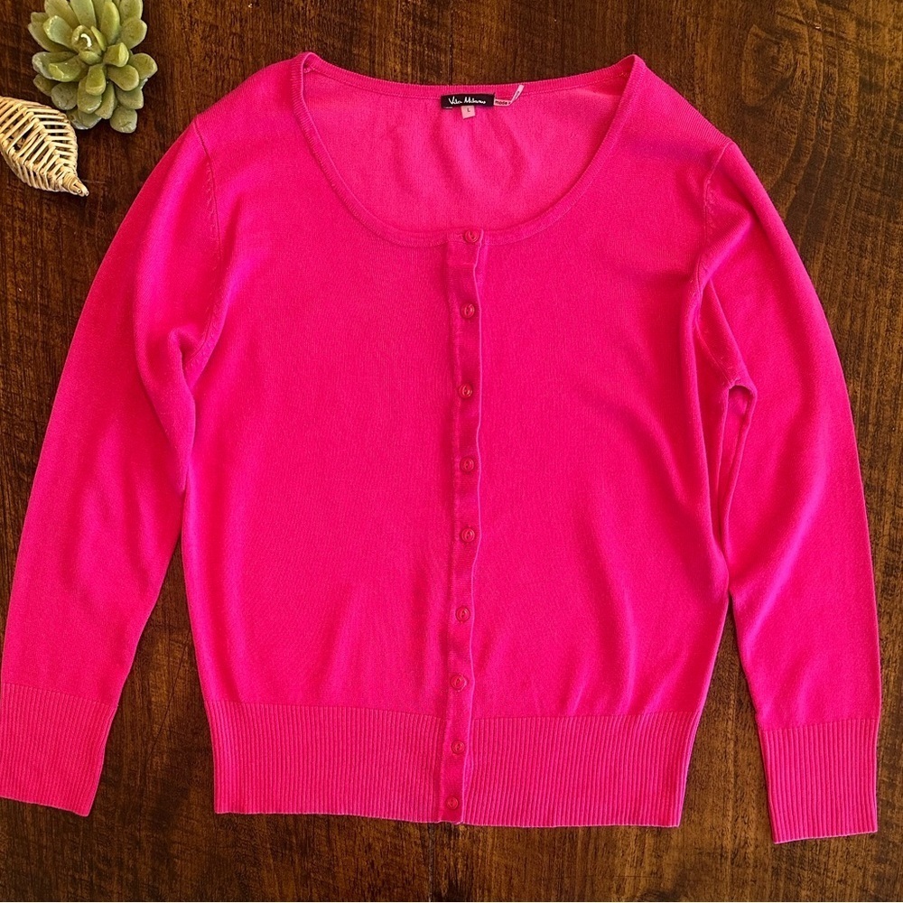 Vila Milano | Hot Pink Cotton Blend Knit Cardigan Sweater, Size L